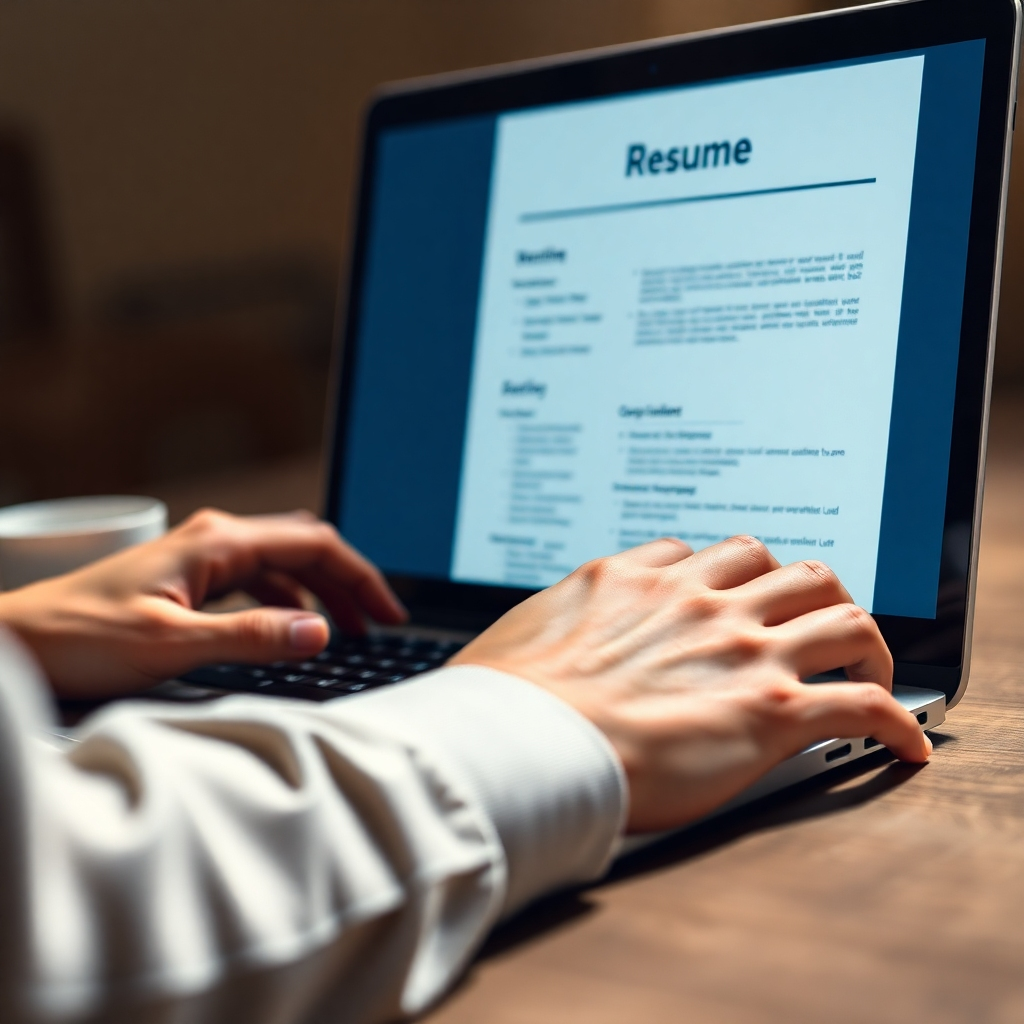 Typing at laptop